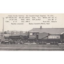 Union Pacific Railway Six Coupled Bogie Express 1845 Train Old Postcard