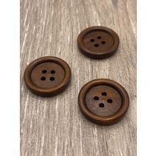23mm Round Brown Wooden Buttons Rim Edge 4 Hole Cardigans Sewing Knitting Crafts