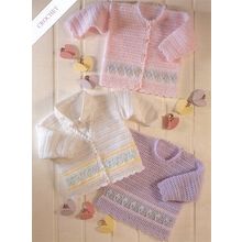 Baby Crochet Pattern Jumper/Cardigans 51-55cm 8ply Meadow Colours Floral Border