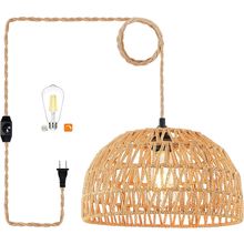 Plug in Pendant Light Rattan Hanging Lights with Plug in Cord Wicker Hanging Lam