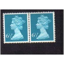 1975 GB Q.E.11 6 1/2P GREENISH-BLUE PAIR mnh SGX872