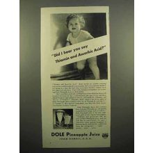 1941 Dole Pineapple Juice Ad - Thiamin, Ascorbic Acid