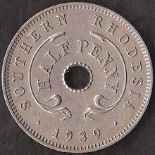 1939 Southern Rhodesia 1 Half Penny Coin