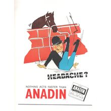 HEADCHE ? ANADIN (Horse and Jockey) :- Original Vintage 1965 Magazine Advert