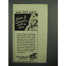 1943 Gerber's Baby Food Ad - Give 2 Cereals In Turn