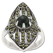 Sterling Silver Genuine 21 Marcasite Stone and Onyx Band Ring with