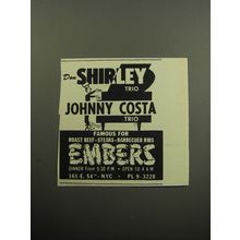 1957 Embers Restaurant Ad - Don Shirley Trio Johnny Costa Trio
