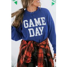 Bluing Corded GAME DAY Graphic Long Sleeve Crewneck Top