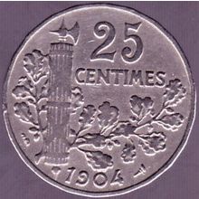 1904 France 25 Centimes Coin
