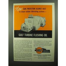1950 Gulf Turbine Flushing Oil Ad - Sure Protection