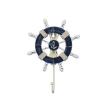 Pack Of 2] Rustic Dark Blue and White Decorative Ship Wheel with Anchor and ...