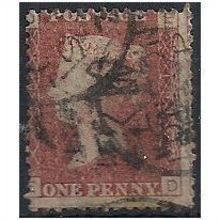 1858 SG43 1d Red Plate 198 Good+ Used Check Letters "ED".