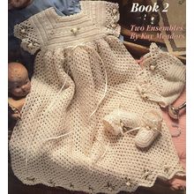Baby Crochet Pattern 2 Christening Sets Spider Edge + Shells Gown/Dress Bonnet