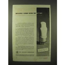 1945 Bell Telephone Ad - Duplicating German Vacuum Tube