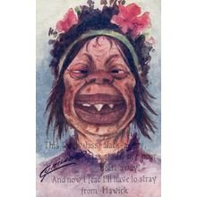 Ugly Minger Girl Hawick Scotland Monster Face Comic Old Postcard