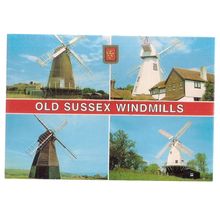 multiview, OLD SUSSEX WINDMILLS, unused vintage postcard =