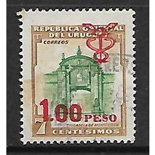 URUGUAY 1967 SURCH 1.00 PESO 1p ON 7c GREEN AND BROWN SG 1351 FINE USED