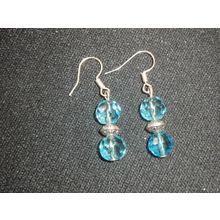 Staggering pair of multi faceted babby blue crystal glass short earrings