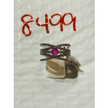 NWT Ring Bomb Party Sz9 RBP Square Bright Purple Crisscross Rhodium P Band