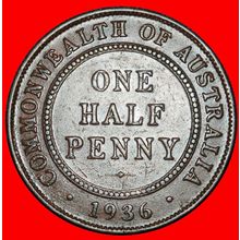 Ⰶ GEORGE V (1911-1936): AUSTRALIA★1/2 PENNY 1936 WITH INDIA★LOW START★NO RESERVE