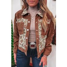 Clay Ribbed Retro Floral Patchwork Shirt Style Jacket