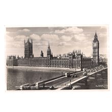 HOUSES OF PARLIAMENT and WESTMINSTER BRIDGE, LONDON used postcard RP 1955 pm =