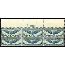 C24, Mint VF NH 30¢ Top Plate Block of Six Stamps - Stuart Katz