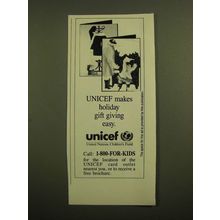 1988 Unicef United Nations Children's Fund Ad - Holiday Gift Giving