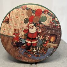 Santa With Balloons and Children EMPTY Vintage Collectable Tin Storage Container