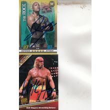 THE ROCK & HULK HOGAN AUTOGRAPHED 2017/10 WWE HALL OF FAME WRESTLING CHAMPIONS