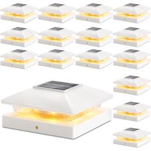 Solar Post Cap Lights Outdoor 16Pack, White Waterproof Solar Powered Deck Fence
