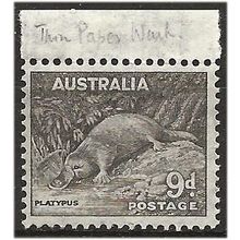 Australia 1943 SG191var 9d Chocolate THIN Paper Perf 14x15 Unmounted Mint . .. .