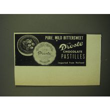 1949 Droste's Pastilles Chocolate Ad - Pure, Mild Bittersweet