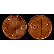 Switzerland 1 Rappen 1955 Used Coin Cross