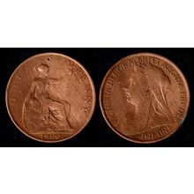 United Kingdom One Penny 1900 Used Coin 1d Britannia UK