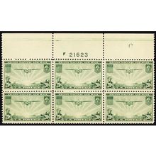 C21, Mint VF NH Top Plate Block of Six Stamps CV $85 * Stuart Katz