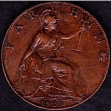 1925 Great Britain 1 Farthing Coin