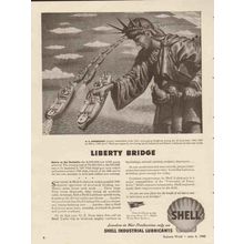 SHELL INDUSTRIAL LUBRICANTS 1943 Liberty Bridge battleships vintage ad