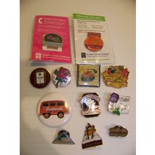 MIXED LOT OF HAT PINS - PORTLAND ROSE FESTIVAL TILLAMOOK CHEESE TIMBERLINE SEARS