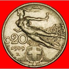 Ⰶ FLYING TORCH 1907-1935:ITALY★20 CENTESIMOS 1909R★DIES 1+A★LOW START★NO RESERVE