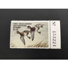 ICOLLECTZONE US 1981 Wisconsin WI4 Plate # Single Duck Stamp VF NH