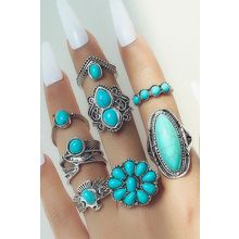 Green Vintage Western Turquoise 8-piece Ring Set