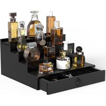 Cologne Organizer for Men, 4 Tier Black Wood Perfume Organizer with Felt Lining