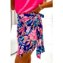 Blue Floral Print Lace-up High Waist Bodycon Mini Skirt