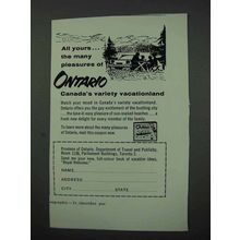 1960 Ontario Canada Tourism Ad - The Many Pleasures