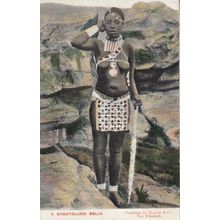 Basutoland Belle South African Woman Of Beauty Tribe Warrior Antique Postcard