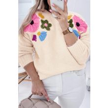 Beige Plus Size Crochet Flower Pullover Sweater