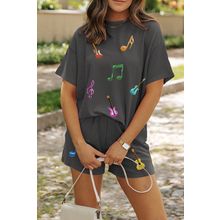 Carbon Grey Twisted Rib Texture Guitar Music Note Patched 2pcs Short Set