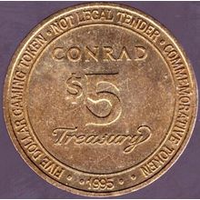 1995 Australia Token Gambling Chip Conrad Treasury $5