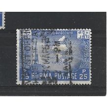 Burma.SG136 25p Independence Monument,Ragoon and Map (Blue).Fine Used.Jul25b